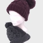 Bonnet tricot torsades et pompon
